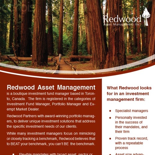 Designs Create The Next Brochure Design For Redwood Asset Management