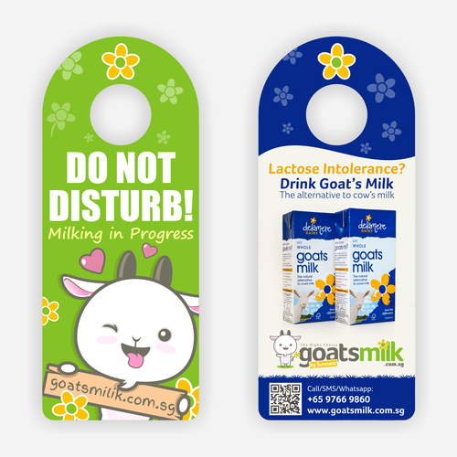 Create a cheeky postcard door knob hanger with my goat mascot. Design by M. Arief