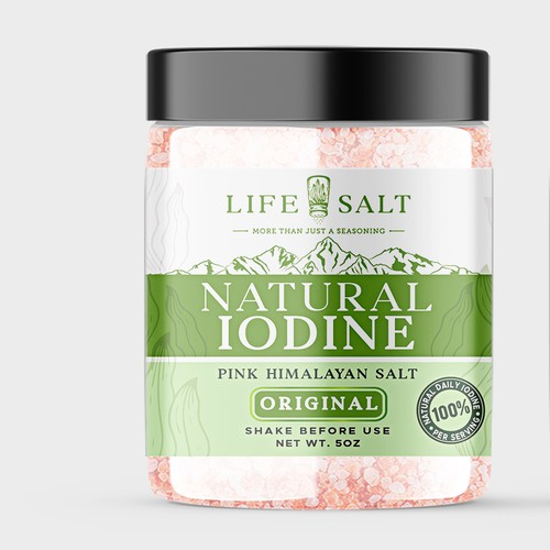 Label for Natural Iodine Pink Himalayan Salt that is fused with Seaweed Design by Design_byMe