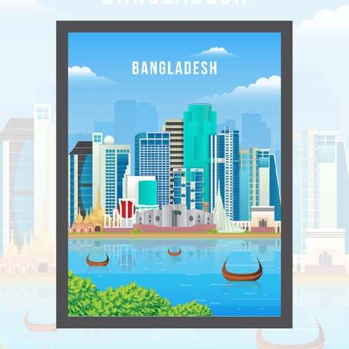 Skyline Wall Art Drawing of Bangladesh Design by Muhiuddin99