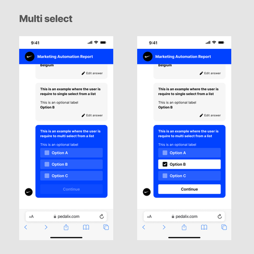 Web app design for a chat like survey with follow up designs Design by LiviuAMDI