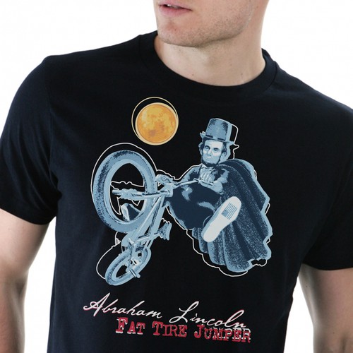Illustrate Abraham Lincoln getting big air on a bike for my T-Shirt Diseño de Mandea