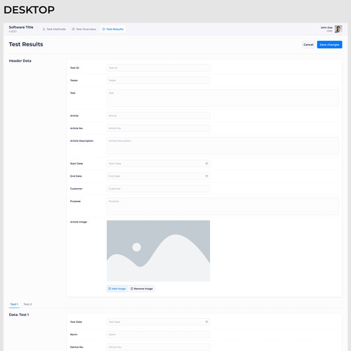 A desktop web UI design for a plastic quality testing software Design by Hung@Nguyen