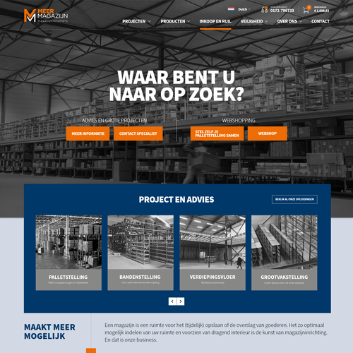 Creative website templates for a leading pallet racks company_ Meermagazijn Design by ChickenDinner