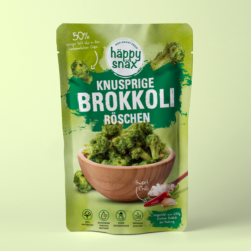 Verpackungsdesign für Doypack Gemüsechips: Vakuum frittierte Brokkoli Chips Design by cebiks