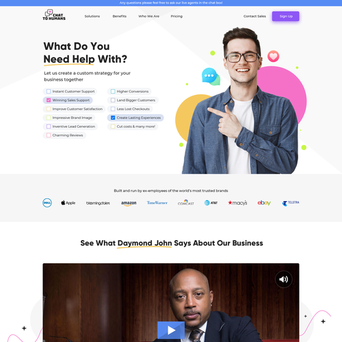 Create an enticing and user and human centric website design for a live chat support service company Design by Obizzy