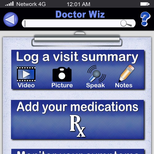 Help DoctorWiz with home screen for an iphone app Diseño de mibonito