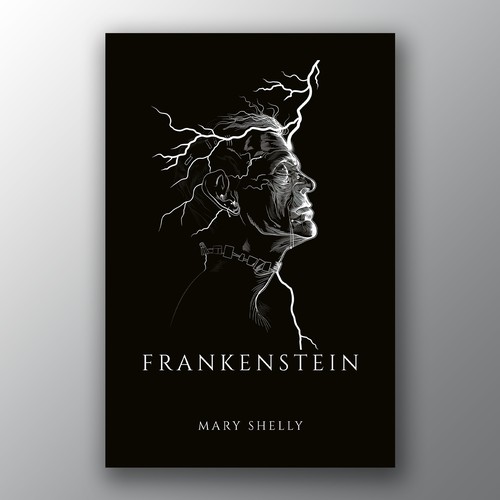 Design a book cover for an unique edition of Frankenstein, fully printed on black paper Design by Brandkore™