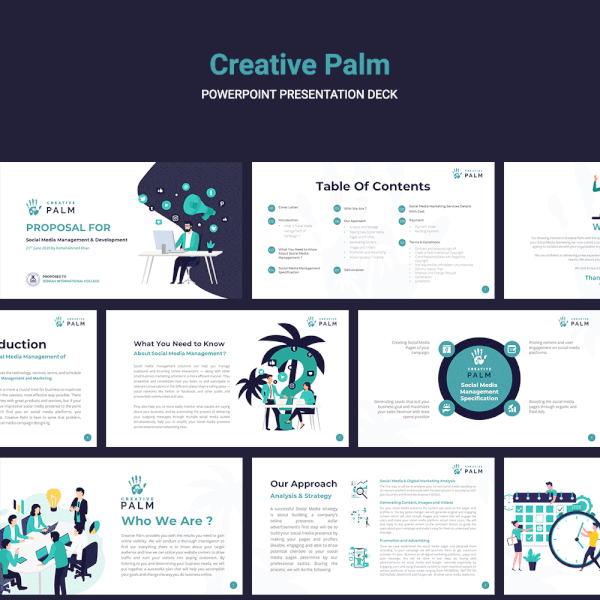 Design by SlideAtom™ titled "Creative Palm Proposal Presentation"