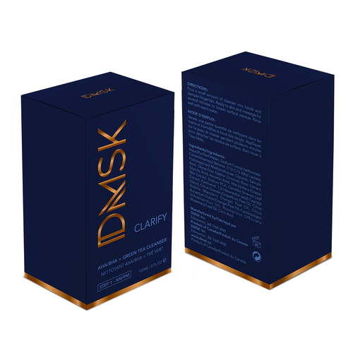 Luxury, high-end product box design for facial cleanser. Design by Leila Amorim