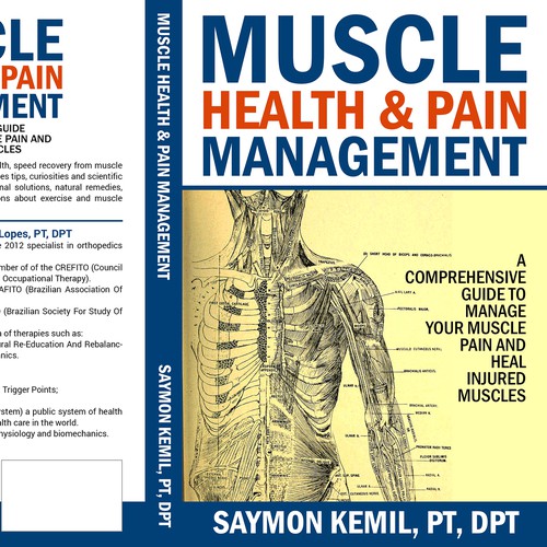 Book cover with a drawing images of the human anatomy combining muscles and bone structure. Design by Bigpoints