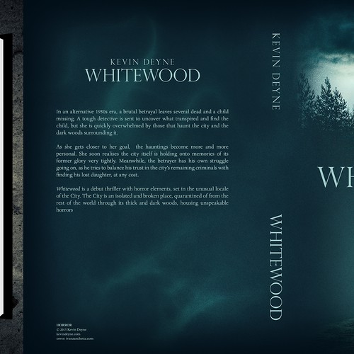 E-Book cover for "Whitewood", a Lovecraftian horror thriller-ontwerp door iZed