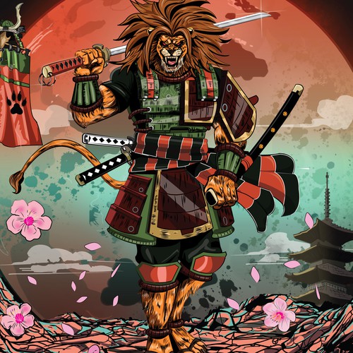 Manga style samurai lion illustration Design by Artist86