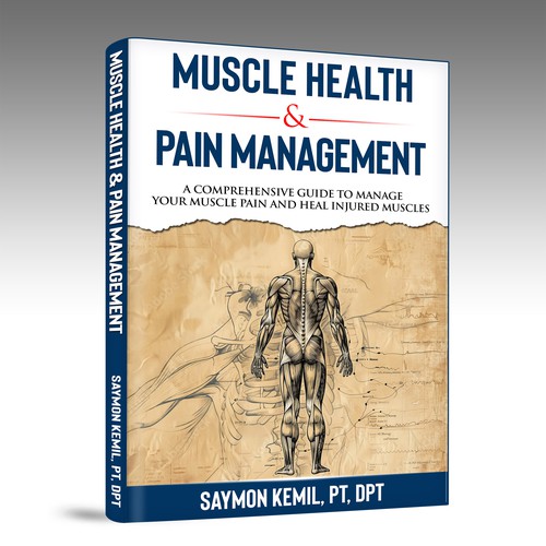 Book cover with a drawing images of the human anatomy combining muscles and bone structure. Design by inventivao