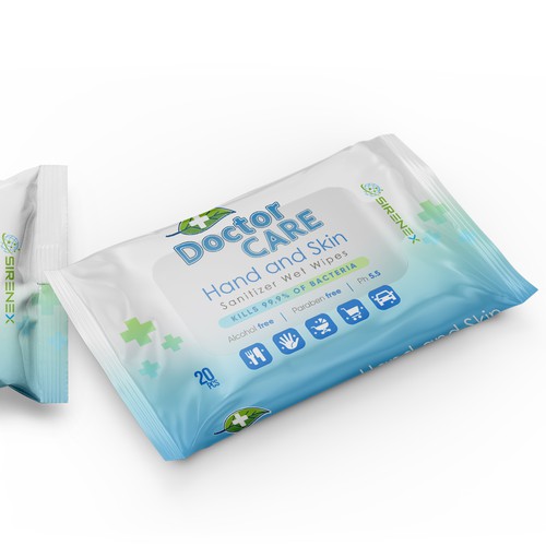 We need an eye-catching packaging for our disinfectant, hand sanitizer wet wipes Design by GREYYCLOUD