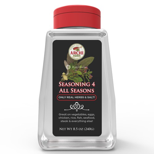 We need a modern eye catching label for a premium seasoning brand Design by Studio C7