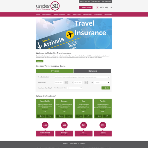 Travel Insurance Web Refresh | Web page design contest