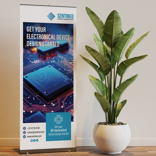 Design of a roll-up banner for a trade-fair introducing our Electronic Design Agency! Design by BrainStorm.