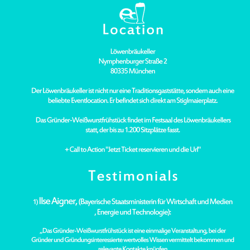 Erstellt eine schicke Einladungsbrochure für das Gründer-Weißwurstfrühstück