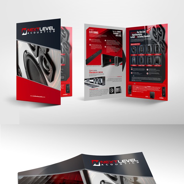 Design by R A Y A ™ titled "NEXT LEVEL ACOUSTICS NEEDS A BROCHURE FOR THEIR ENTIRE SPEAKER LINE TO GO NATIONAL"
