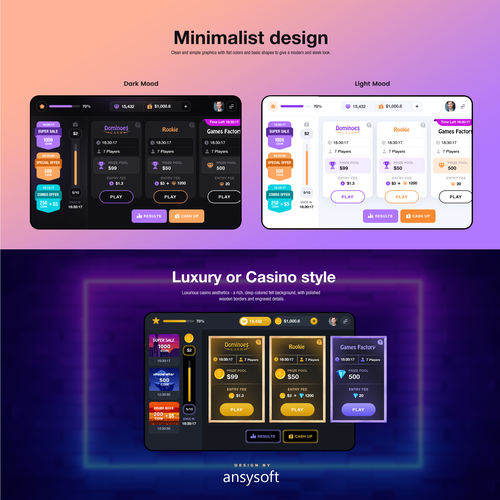 Dominoes Cash main screen styles Design by A N S Y S O F T