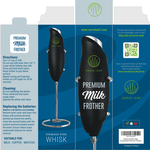 Electric Milk Frother Needs Fun Bold and Premium Design. Design by K-Art Lab