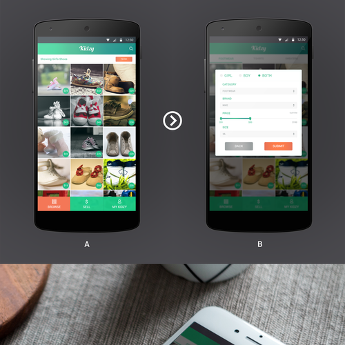 Mobile App Kidzy 2 simple screens + Logo. Design by Makak._.Studios