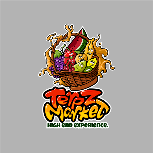 Design a fruit basket logo with faces on high terpene fruits for a cannabis company. Design by Antonius Agung