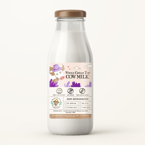 Design a cream top milk label for our kid-friendly brand! Design by M3LLS