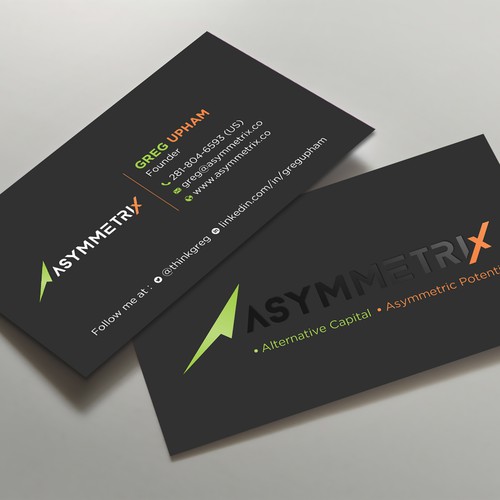 Design a cool, edgey but sophisticated business card for an alternative investment firm. Design von prosenjit_P