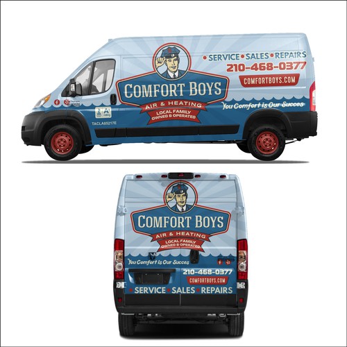 Comfort Boys Service Company New Retro Van Wrap Design Design by dnite