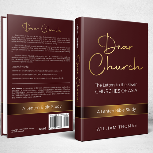 Design a book cover for a Christian Bible Study, "Dear Church: The Letters to the Seven Churches Design by Bovan