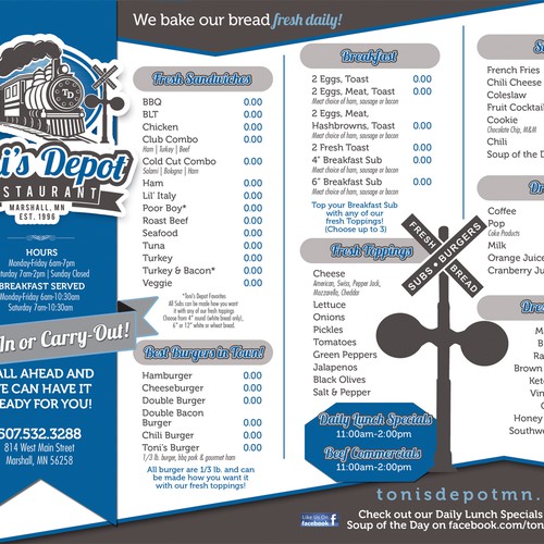 Sub & Burger Restaurant needs NEW DESIGN take out menu! Design by scgraphixgirl