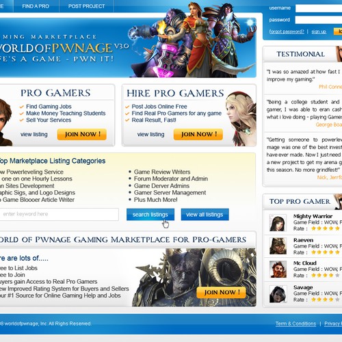 Freelance marketplace site for gamers | Web page design contest ...