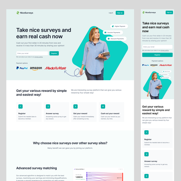 Responsive survey platform landingpage