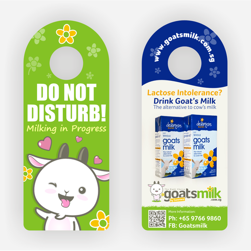 Create a cheeky postcard door knob hanger with my goat mascot. Design by M. Arief