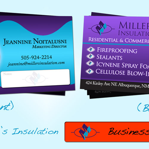 Business card design for Miller's Insulation Design por BlueLightBulb