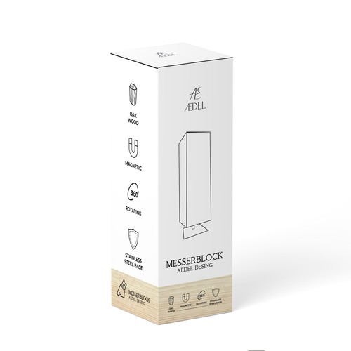 Design of an elegant product packaging for the first product of a new brand. Rotating knife block Design by Dimario Moretti