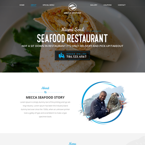 Miami Soul Seafood Restaurant Concept 1 Page Only Design by Technology Wisdom