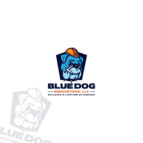 Design a company logo to reflect company name. A Blue Dog (Bulldog) With a hardhat, toolbelt w/cigar Design by honeyjar