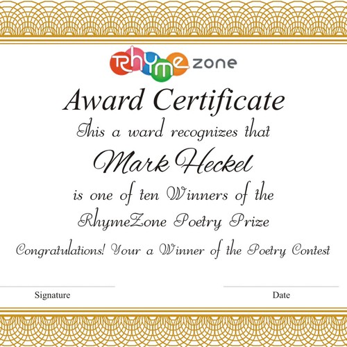 Create a beautiful award certificate for the RhymeZone Poetry Prize ...