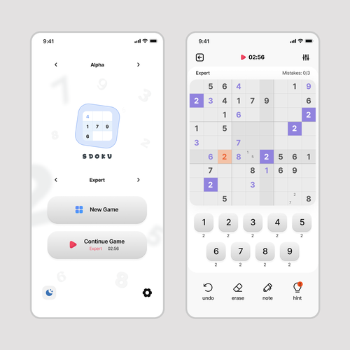 Elegant Sudoku game app design Design by Graphic Human