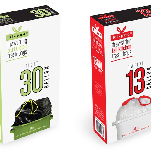 Packaging design for drawstring trash bags