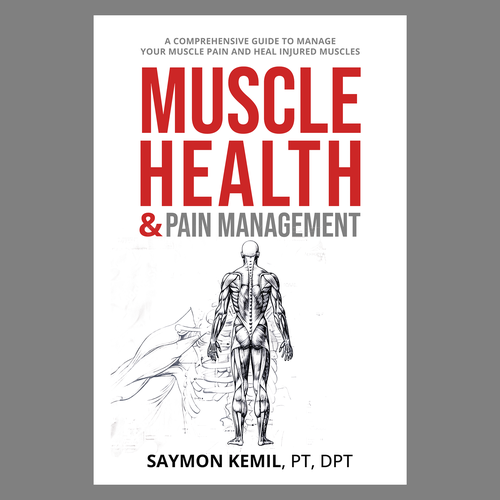 Book cover with a drawing images of the human anatomy combining muscles and bone structure. Design by johnny_an