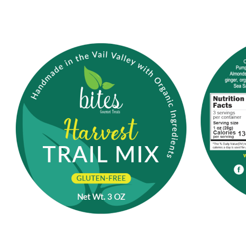 Design a food label for harvest trail mix (logo and dieline files