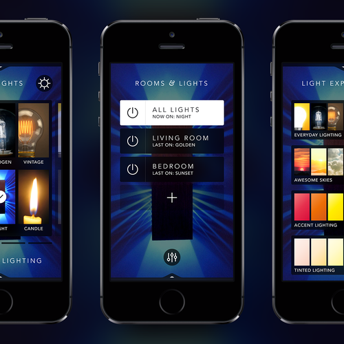 Create an cool, fluid, engaging lighting control app for OnSwitch Lighting Experiences. Design by Sasha Radojevic