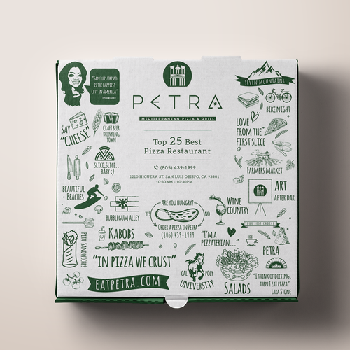 Pizza Box Design for award winning restaurant USA TODAY 'TOP 25 IN USA' Design by O_Nika Design!