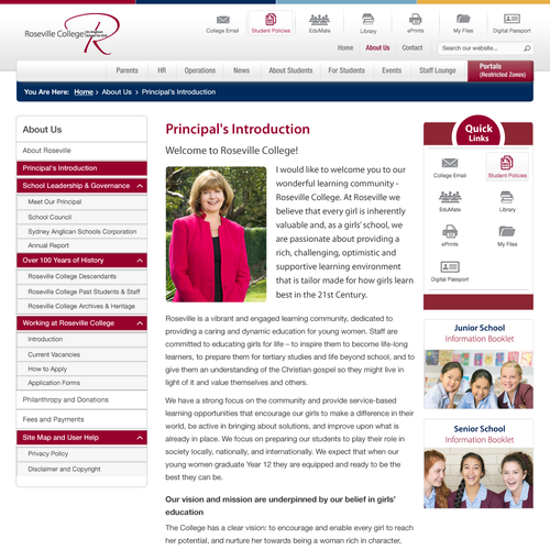 SharePoint Intranet Design for Private Girls School Design by rain is well