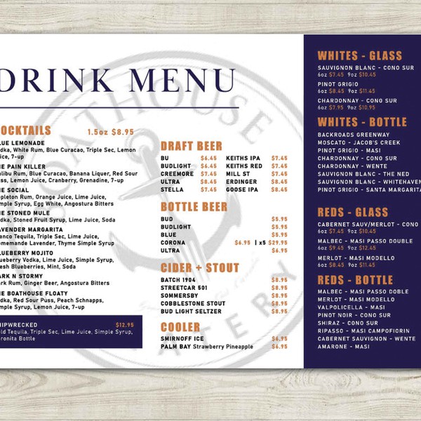 Design by Rach_Elyn titled "Drink/cocktail menu for waterfront restaurant"
