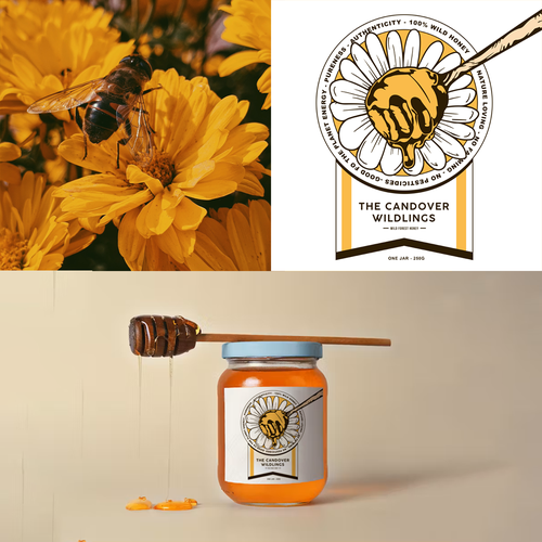 The Bees Need You! Wild Forest Honey Label Design. Design by Iacomino